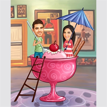 Ice Cream Couple II Caricature from Photos - myDaVinci